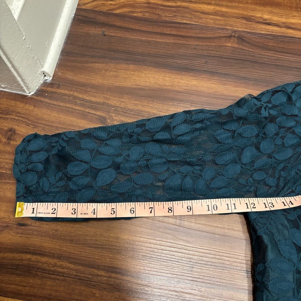 Garnet Hill Sz 10 Dark Teal Boheme Easy Lace Dress 3/4 Sleeve Tie Neck - Picture 8 of 8